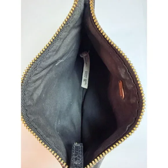 Free People Vegan Pebbled Leather Pouch Black Zip Grommet Clutch Cosmetic Travel - Picture 4 of 6